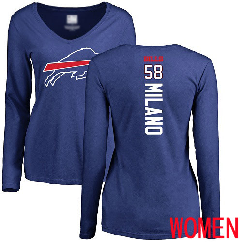 NFL Women Buffalo Bills #58 Matt Milano Royal Blue Backer Long Sleeve T Shirt->women nfl jersey->Women Jersey